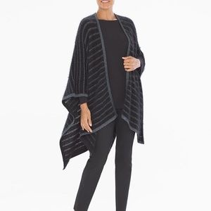 Soma Metallic Striped Silver & Black Open Poncho Sweater